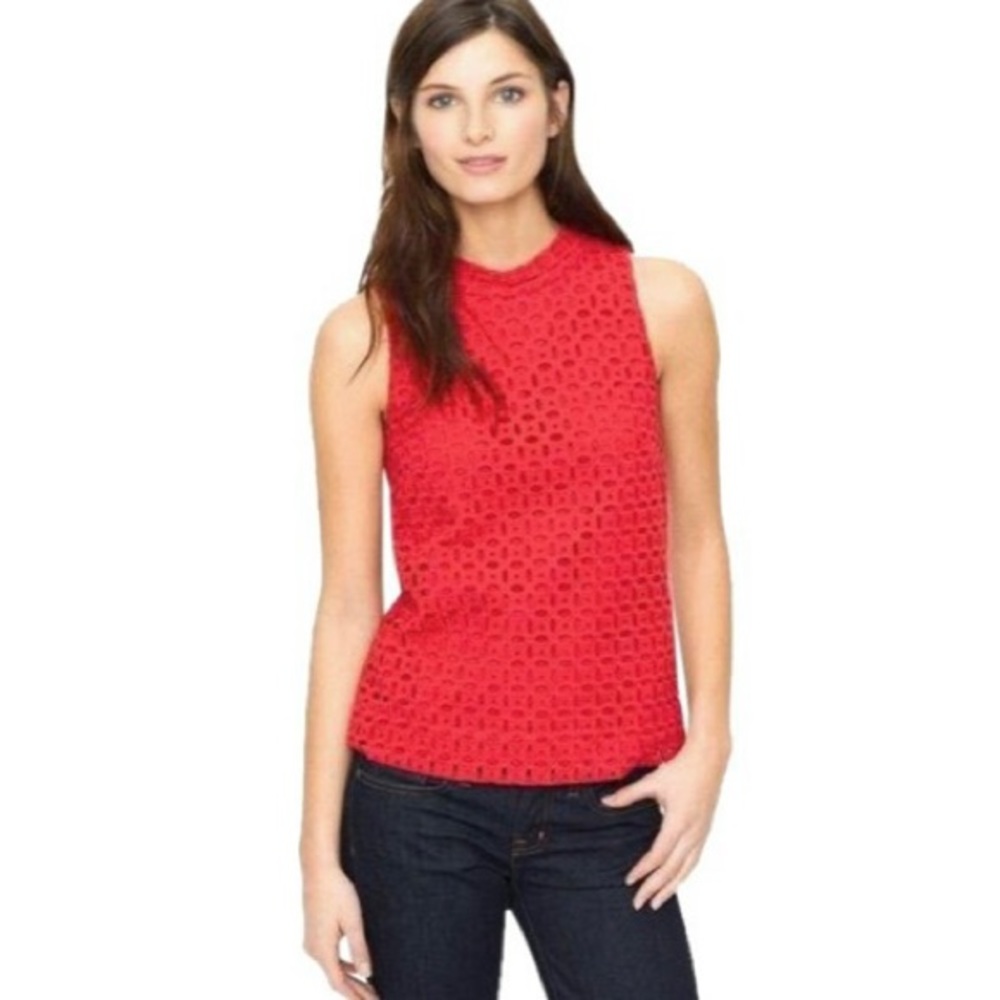 J.Crew Orange Eyelet High Neck Sleeveless Tank Top Blouse